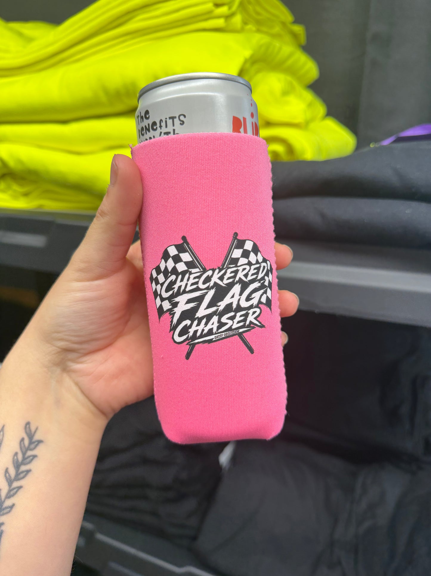 Checkered Chaser Slim Koozie
