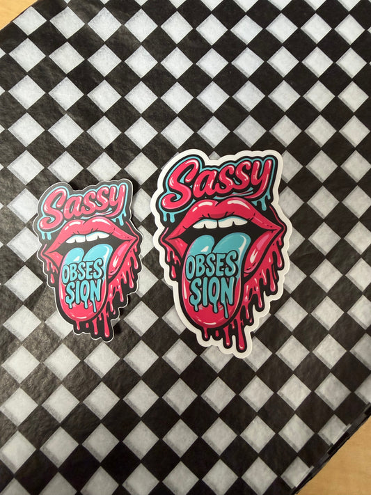 Sassy Obsession Tongue Sticker - Pink/Teal