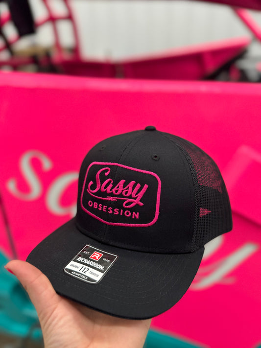 Sassy Signature Trucker Hat - Black w/ Pink
